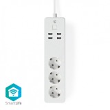 Prelungitor inteligent Wi-fi cu 3 prize + 4 x USB 1.8m, Nedis WIFIP311FWT