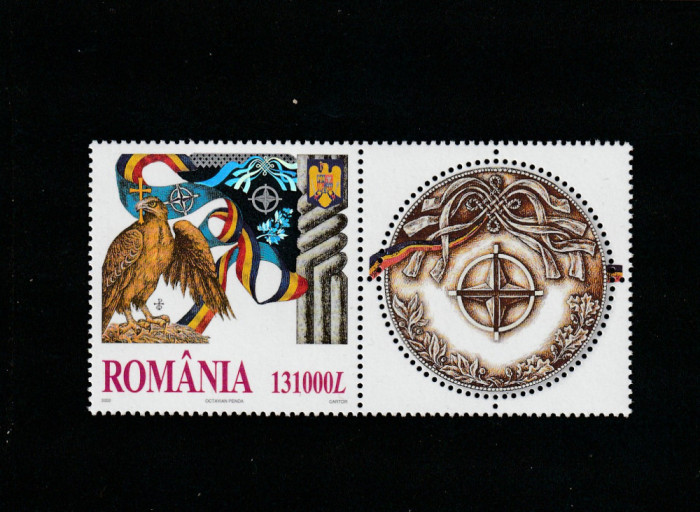 Romania 2002-Romania invitata in NATO,timbru cu holograma,cu vigneta