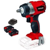 Einhell TE-CW 18 Li PXC + Twinpack + 4514095 - Masina de insurubat cu impact patrat 1/2 inch 215 Nm + Set 2 acumulatori si incarcator Li-Ion 18 V 4 Ah