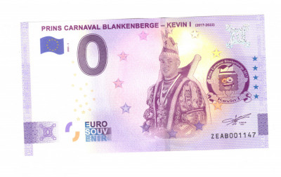 Bancnota souvenir Belgia 0 euro Prins Carnaval Blankenberge - Kevin I, 2022-1 foto