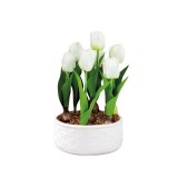 Cumpara ieftin Lalele artificiale albe in ghiveci ceramica alba 18,5 x 32 cm