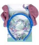 Tiară de Păr cu Urechi, Brățară și Colier Stitch Albastru