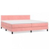 Cumpara ieftin Pat box spring cu saltea, roz, 200x200 cm, catifea