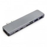 Adaptor Hub USB Type-C compatibil cu Apple Macbook 7in1 USB HDMI 4K HDTV PD Micro SD TF Card Slot USB 3.0, Oem