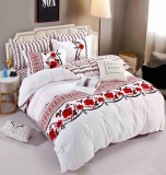 Cumpara ieftin Lenjerie pat single,bumbac finet,4 piese,cearceaf normal,motiv traditional cu trandafiri-A828, Jojo Home