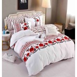 Lenjerie pat single,bumbac finet,4 piese,cearceaf normal,motiv traditional cu trandafiri-A828