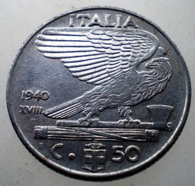 2.325 ITALIA WWII VITTORIO EMANUELE III 50 CENTESIMI 1940 R MAGNETICA foto
