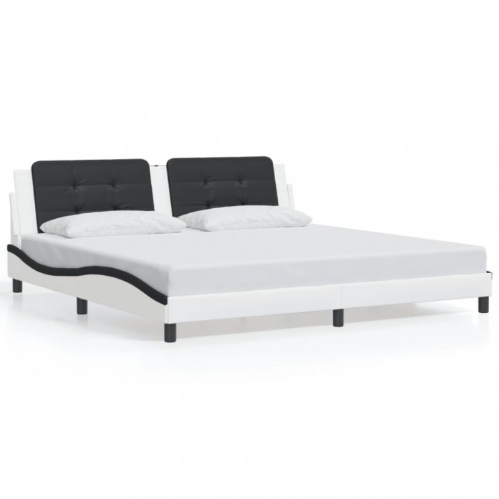 Cadru de pat fara saltea Zadar alb si negru 200x200cm piele artificiala