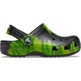 Saboți Crocs Kids&#039; Classic Tie-Dye Graphic Clog Negru - Black/Lime Punch