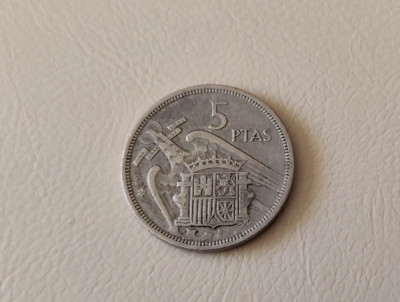 Spania - 5 pesetas (1957) - Francisco Franco - monedă s091 foto