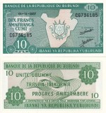 Burundi 10 Franci 2007 UNC, Bancnota Neagra, Africa, Colectie Numismatica