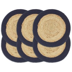 vidaXL Naproane, 6 buc., natural și bleumarin, 38 cm, iută și bumbac 133863