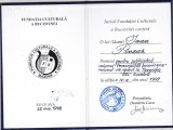 AMS @ - DIPLOMĂ PREMIUL PENTRU PUBLICISTICĂ &bdquo;PERSONALITĂȚI BUCOVINENE&rdquo; PENTRU SCRIITORUL IOAN P&Icirc;NZAR, FUNDAȚIA CULTURALĂ A BUCOVINEI, 1997