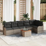 vidaXL Set de Canapea pentru Grădină cu 7 Piese și Perne Gri Ratan Poli Acacia