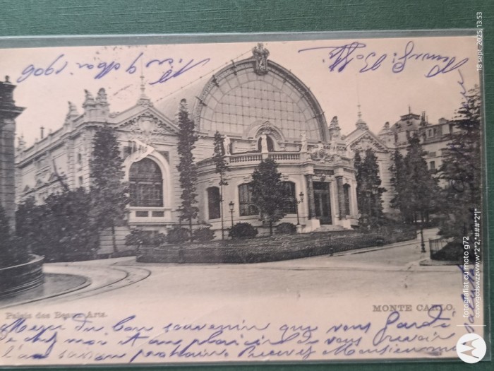 MONTE-CARLO -PALATUL ARTELOR FRUMOASE .Superba carte postala , interesanta