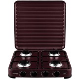 Plita pe gaz independenta Albatros APG41BR, 4 arzatoare, Suprafata emailata, Butoane ergonomice, Capac de protectie, Doar pentru exterior, Maro