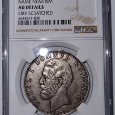 ROMANIA 5 LEI 1880 NGC AU DETAILS