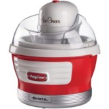 Aparat de inghetata, sorbet si iaurt inghetat 0643 Party Time Maker Ariete, Capacitate 1.5 l, Recipient detasabil, 12 W, Buton On/Off, Alb/Rosu