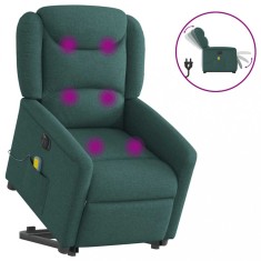 vidaXL Fotoliu electric masaj rabatabil / ridicare verde &amp;icirc;nchis textil foto