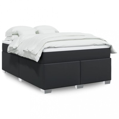 vidaXL Pat box spring cu saltea, negru, 140x190 cm, piele ecologică 3285209 foto