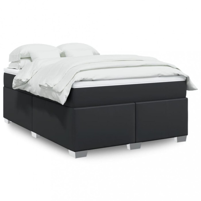vidaXL Pat box spring cu saltea, negru, 140x190 cm, piele ecologică 3285209
