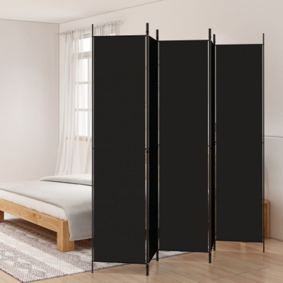Paravan de cameră cu 5 panouri, negru, 250x220 cm, textil foto