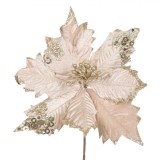 Floare Decorativă Crăciuniță, Auriu, Petale Catifelate, Paiete, Tulpină Scurtă, Poliester, Oem
