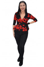 Bluza eleganta Tania,imprimeu floral,nuanat de negru foto