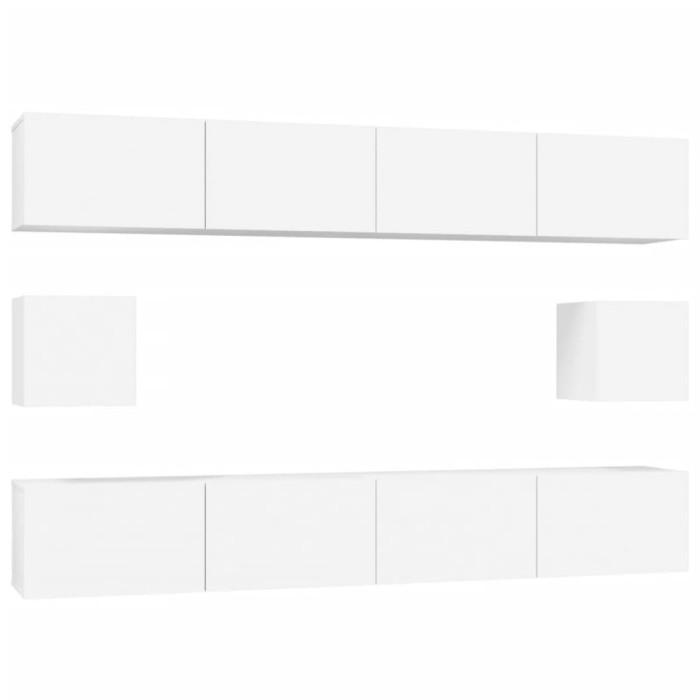 Set dulap TV, 6 piese, alb, lemn prelucrat