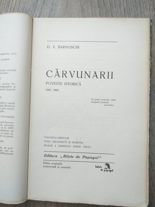 D.V.BARNOSCHI- CARVUNARII, EDITIE DE LUX, NUMEROTATA 15/22