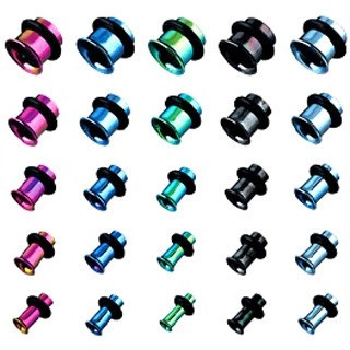 Flesh din titan, anodizat, diverse culori, cu bandă de cauciuc - Lățime: 6 mm , Culoare Piercing: Albastru