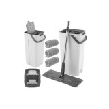 Set mop cu galeata cu două compartimente 8.5 litri RUHHY 27231, 3 lavete incluse, maner 123 cm, rotire 360