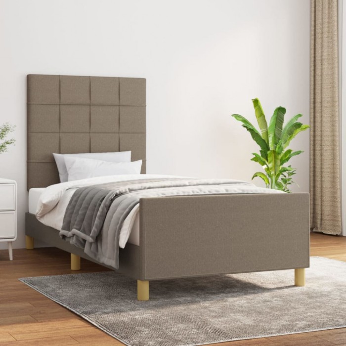 Gossi cadru de pat cu tablie, gri taupe, 90x200 cm, textil