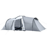 Cumpara ieftin Cort camping, 4-5 persoane, material Oxford, impermeabil, cu copertina, geanta, gri, 590x245x193 cm, ART