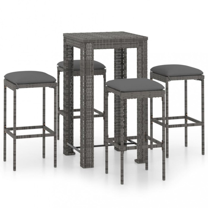 vidaXL Set mobilier bar de grădină cu perne, 5 piese, gri, poliratan