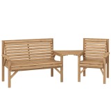 Outsunny Set 3 scaune de grădină, mobilier balcon cu orificiu pentru umbrelă, scaun de grădină, bancă, masă detașabilă 121x65x90 cm Lemn natural | Aos