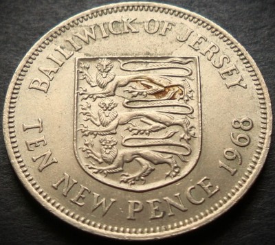 Moneda exotica 10 NEW PENCE - JERSEY, anul 1968 * cod 3259 B foto