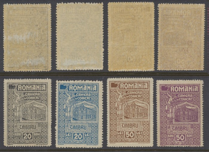 Romania 1921 Camera de Comert lot 4 timbre fiscale nestampilate gumate MNH