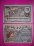 HOPCT BANCNOTA NOTGELD NR 70 BAUSMENING SI ATZENBRUGG - SET 2 BUC -50 SI 50 HELLER 1920 -AUSTRIA-UNC