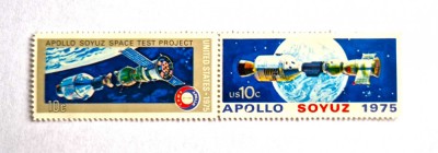 SUA Statele Unite bloc de 2 val. MNH 1975 timbre Spatiu Nave Apollo Soyuz 10 c foto