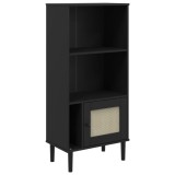 Cumpara ieftin Biblioteca SENJA aspect ratan negru 60x35x130 cm lemn masiv pin
