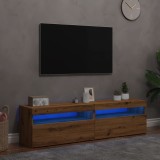 Gossi dulapuri tv 2 buc. cu led stejar artizanal lemn prelucrat