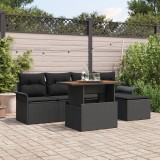 vidaXL Set de cină pentru grădină - 6 piese cu perne din ratan sintetic negru, acacia