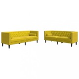 Set canapele Chesterfield cu perne rulou 2 piese galben catifea