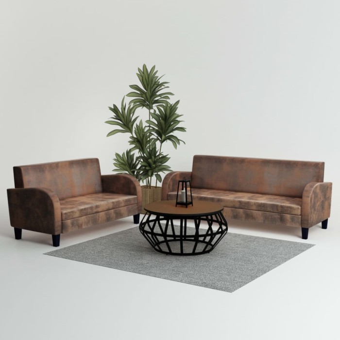 Gossi set canapea, 2 buc., piele artificiala de caprioara, maro