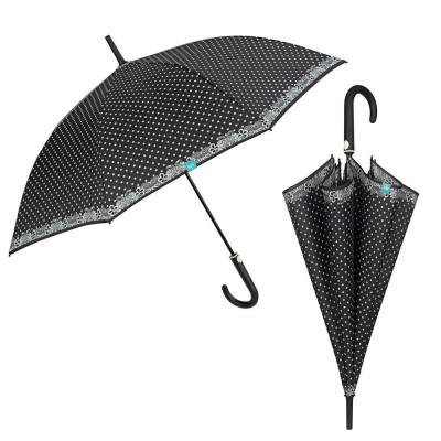 Umbrela ploaie automata baston neagra cu buline foto