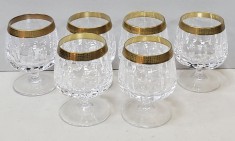 6 pahare din cristal pentru servit coniac, decorate cu aur coloidal, Secol 20