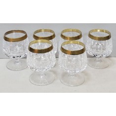 6 pahare din cristal pentru servit coniac, decorate cu aur coloidal, Secol 20