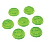 Set 7 forme de prajituri, flippy, model emoticoane smiley face, diferite expresii, 7.7 x 1.5 cm, din pp, verde