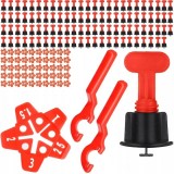 Cumpara ieftin Set sistem pentru spatiat si nivelat gresia, 100 distantiere reutilizabile, 50 stele si 2 chei de strangere, pentru placi ceramice 2, 16 mm, rost 1.5,